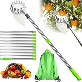 Cueille Fruit Telescopique 4m, Cueillette Cerise, Cueilleur de Fruits Amovible, Ramasse Fruit de INOX Outils de Ramassage-portable, Stable et Efficace