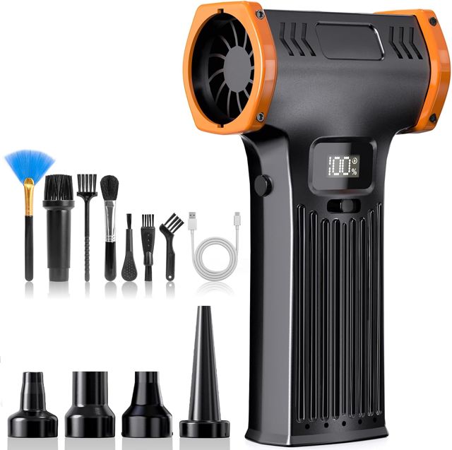 Dépoussiérant électrique 15 000 tr/min : ventilateur puissant à vitesse variable en continu pour le nettoyage des ordinateurs – Charge rapide 8000 mAh Ventilateur turbo portable pour la maison