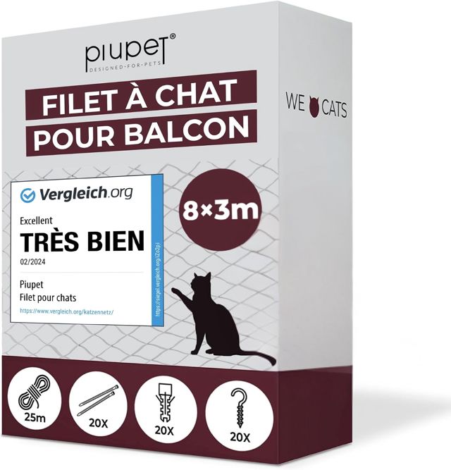 PiuPet® Filet Chat Balcon Transparent en Nylon – Filet de Protection 8×3m