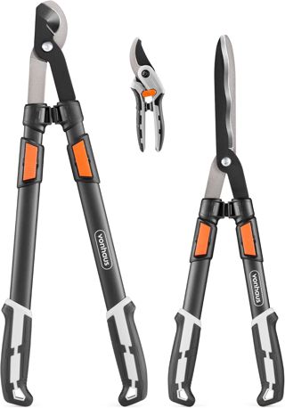 VonHaus Lot de 3 Cisailles de Jardin, Coupe-Branches, Taille-Haie, Sécateur, Poignées Télescopiques Extensibles, Prise Douce, Outils Légers