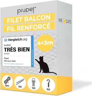 PiuPet® Filet Chat Renforcé,Filet Protection Balcon et Fenêtre 4x3m - Noir