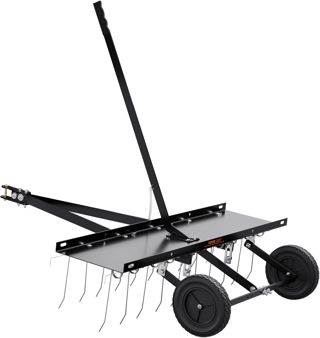 VEVOR Râteau Déchaumeur de Remorquage 1015 mm, 20 Dents Acier à Ressort pour VTT ou Tondeuse, Avec Poignée de Levage pour Herbe, Ferme, Jardin