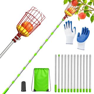 4m Cueille Fruit Telescopique, Ramasse Pomme avec Gants et Sac De Rangement, Ramasse Fruit Telescopique INOX, Cueille Cerise pour Jardin Cour Pelouse et Terrasse