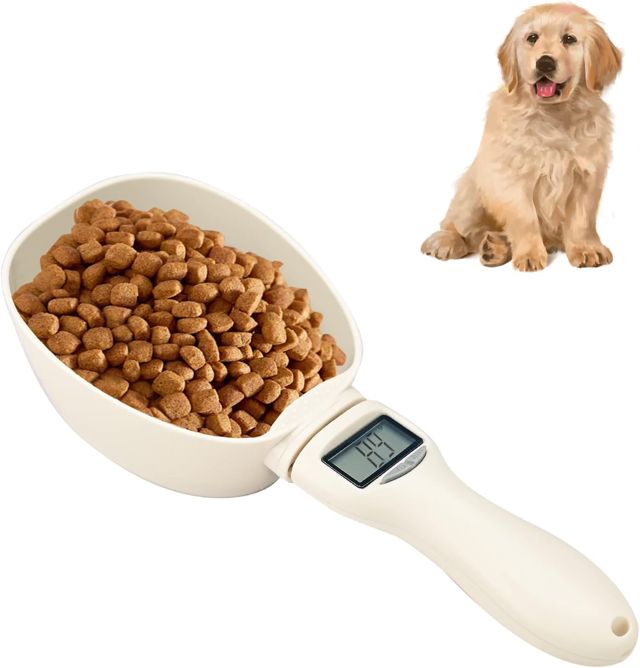 Cuillère de mesure de nourriture pour animaux domestiques, numérique, précision 10g, max 800g, cuisine, chat, chien, oiseau, moderne, blanc et orchidée, 23cm