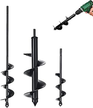 Kit de 3 Tarières à Spirale Jardin, Tarière pour Perceuse à Tige Hexagonale pour Visseuse 18V