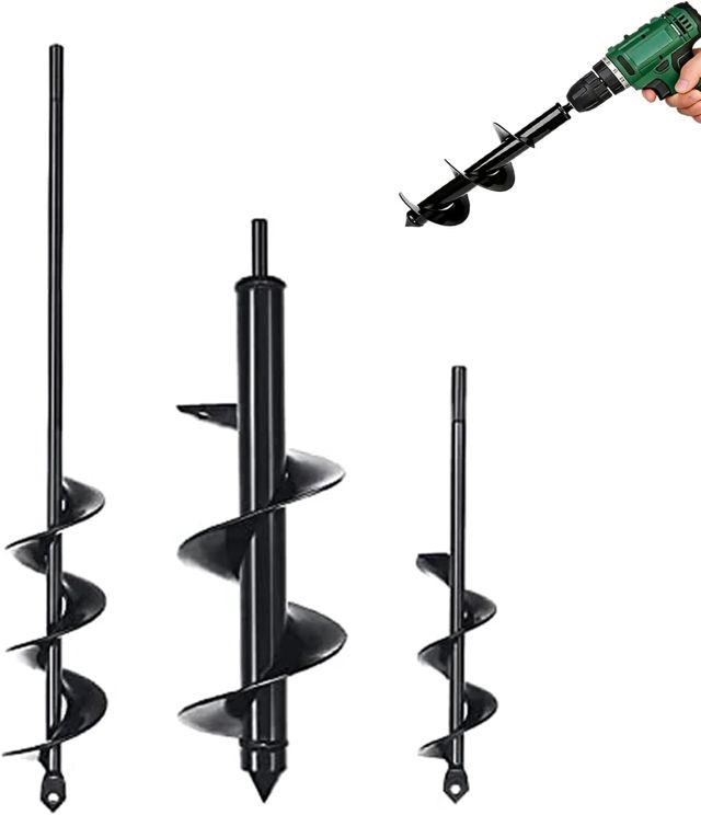 Kit de 3 Tarières à Spirale Jardin, Tarière pour Perceuse à Tige Hexagonale pour Visseuse 18V