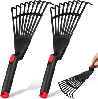 DOITOOL Lot de 2 râteaux à main pour jardin - Râteau à gazon - Râteau agricole pour feuilles - Petit