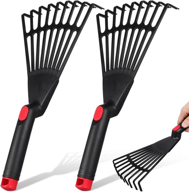 DOITOOL Lot de 2 râteaux à main pour jardin - Râteau à gazon - Râteau agricole pour feuilles - Petit