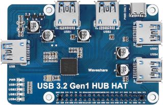 Waveshare USB-3.2-Gen1-HUB-HAT for Raspberry Pi, 4X USB 3.2 Gen1 Ports, Driver-Free