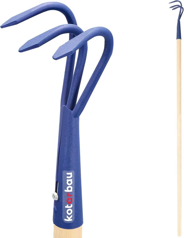 KOTARBAU® Cultivateur à Main avec 3 Dents Griffe de Jardin en Acier avec Manche en Bois 132 cm Pioche de Jardin Râteau à Fleurs Accessoire de Jardinage Outil de Jardinage Accessoires de Plantation