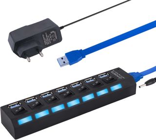 Hub USB 7 ports - Hub USB actif 3.0 + 2.0 avec bloc d'alimentation et