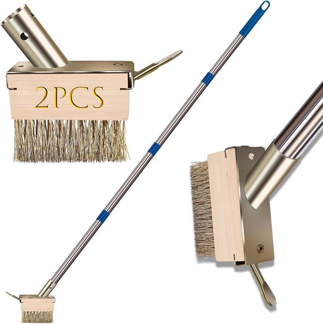 Balai Métallique, Brosse Net Joint avec Manche Amovible (160 cm), Brosse en Métal Rigides pour Enlever Les Mauvaises Herbes, Mousse, Balai à Récurer pour Patio, Terrasse et Jardin