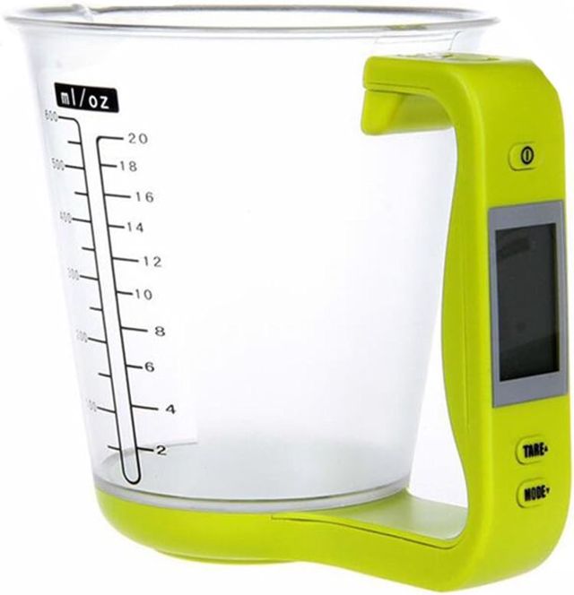 Verre doseur de cuisine, balance électronique, balance numérique de tasse à mesurer, thermomètre avec écran LCD, accessoires de cuisine – Vert