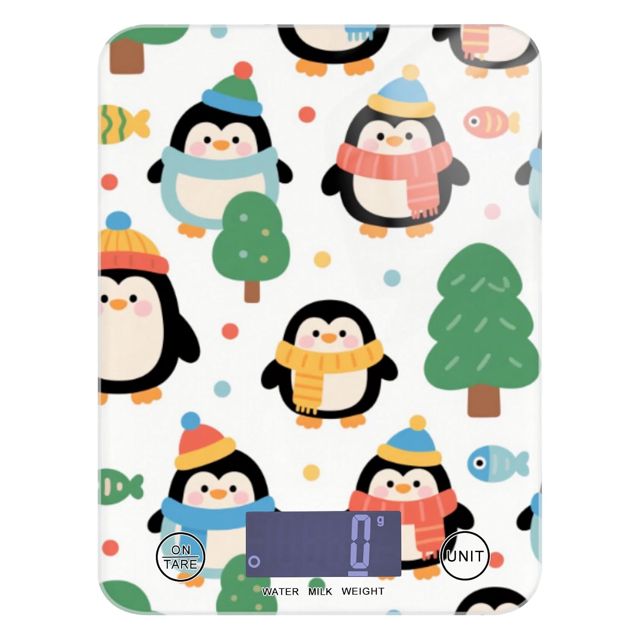 Balance de cuisine numérique avec 4 unités pour la cuisson des épices et la cuisson des épices, 5 kg/5 g, motif pingouin noir mignon