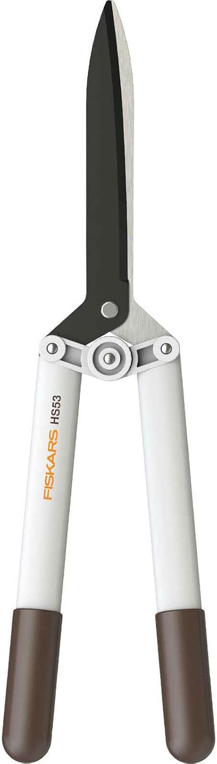 Fiskars Cisaille à haie HS53 pour tailler les haies et les arbustes, Longueur : 54,4 cm, Poids: 610 g, Blanc/Orange, FiberComp/Acier, Light, 1026931