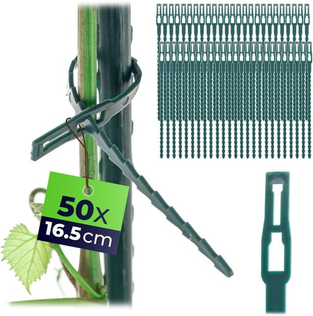 KADAX Lot de 50 Attache pour Plantes en Plastique Vert - Serre-câble Flexible pour Le Jardin - Idéal pour Nouer et Soutenir Les tomates et Les concombres (50 x 16,5 cm)