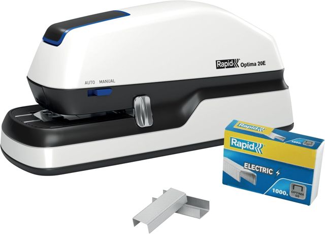 RAPID Optima 20E - Agrafeuse de Bureau Automatique, Agrafeuse Électrique Sans Contact avec 1000 Agrafes Incluses, Capacité 20 Feuilles (2102351)