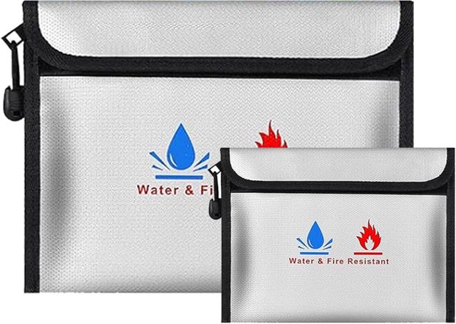 Sacs Anti-feu,2 Moyen et Petit Porte-Documents ignifuges | Sac étanche à feu pour Documents de Passeport bandatei d'argent | en Fibre de Verre de qualité supérieure