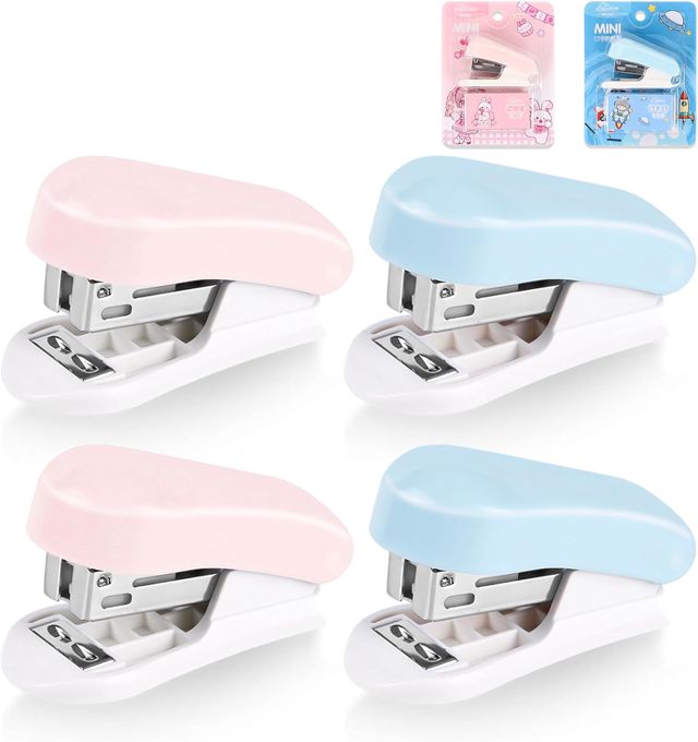 Petite agrafeuse portable avec 400 agrafes standard 26/6, 4 mini agrafeuses manuelles mignonnes, capacité 2-20 feuilles pour écoles, lieux de travail et familles