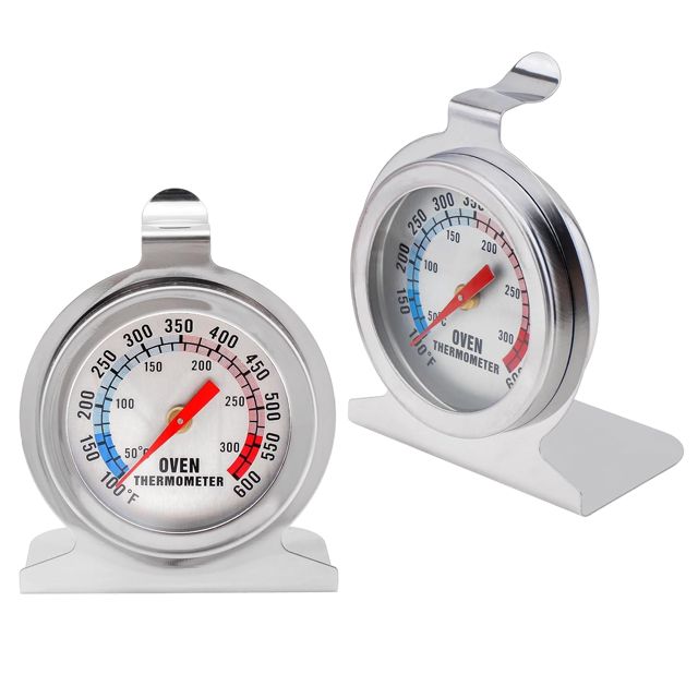 Lot de 2 thermomètres de four analogiques en acier inoxydable, 50 à 300 °C, thermomètre de four pour four intérieur, grill, friture, outil de cuisine de chef à lecture instantanée, accessoires