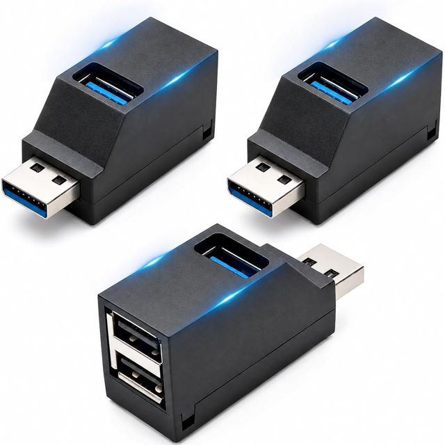 Hub USB 3.0 Compact 3 Ports, 1 USB 3.0 et 2 USB 2.0, Paquet de 3 Pièces Hub USB Alimenté, Mini Répartiteur USB Alimenté pour Clé USB, Clavier/Souris, Disque Dur, Imprimante, Ordinateur Portable