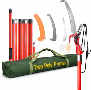 Coupe-Branches Télescopique 2-en-1 9m Perche en Fibre de Verre, Élagueur Professionnel avec Scie Acier 65Mn (∅10cm) et Sécateur à Poulie - Taille Arbres Fruitiers & Jardin