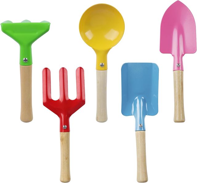 Kit de pelle à main pour enfants à partir de 3 ans - Avec pelle, râteau, bêche, cuillère, fourchette, râteau, outils de jardin pour enfants, outils de jardin, jouets de plage, jouets de