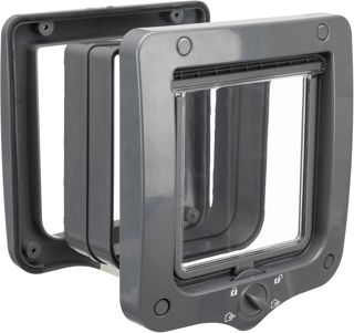 Chatière étanche et silencieuse Trixie « Porte à 4 Voies avec Tunnel » - Dimensions totales : 20 × 22 cm - Dimensions de la Trappe : 14 × 15,5 cm - Gris - 44232