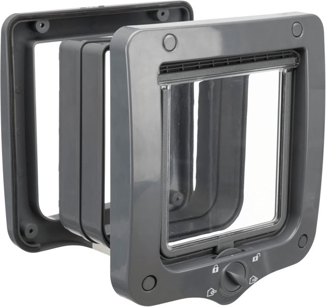 Chatière étanche et silencieuse Trixie « Porte à 4 Voies avec Tunnel » - Dimensions totales : 20 × 22 cm - Dimensions de la Trappe : 14 × 15,5 cm - Gris - 44232