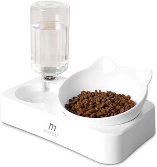 Marchul Gamelle Chat, Inclinable à 15° Bol pour Chat Anti-Vomissements Bols, pour Animaux de Compagnie 2-en-1 à Stockage d'eau Automatique,Disponible pour Les Chats et Les Chiots