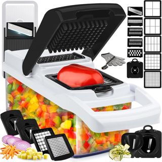 Hachoir à légumes et mandoline 25 en 1 - Hachoir alimentaire avec récipient et coupe-légumes - Coupe-légumes, coupe-légumes et trancheuse pour salade, oignon, pomme de terre et tomate - Gadget de