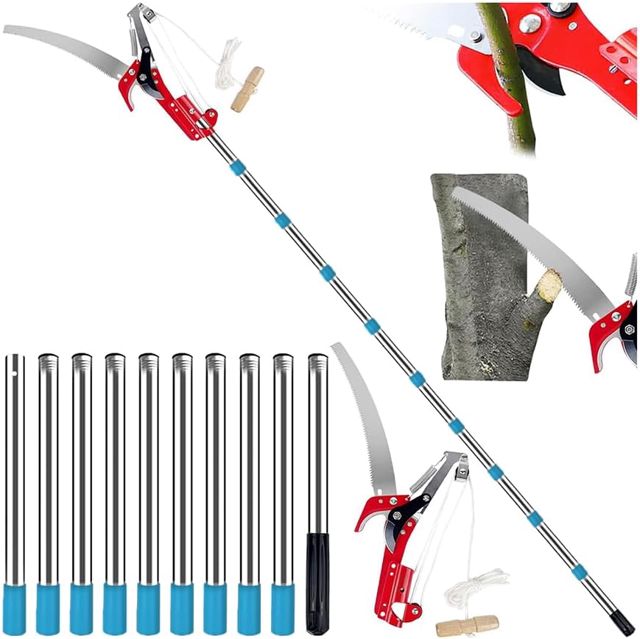 NEWFUN Scie d'élagage manuelle, réglable en hauteur sur 4 m, 1 scie pour 2 utilisations, Couper des arbres et des arbustes denses sans échelle, sécateur manuel pour branches hautes