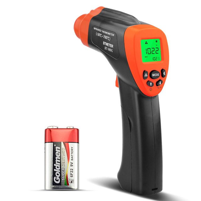 Thermomètre Infrarouge Laser Sans Contact BTMETER BT-980G -50°C à 700°C, Pistolet Thermique 16:1 Haute Précision, Émissivité Réglable, Écran Rétroéclairé, pour Cuisine, BBQ, Auto
