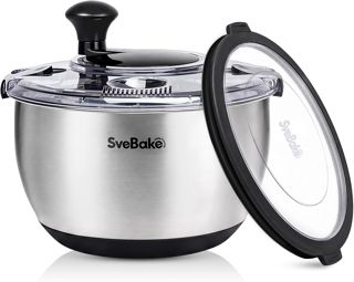 SveBake Essoreuse à Salade Inox avec Couvercle, Manivelle, 4,5 L