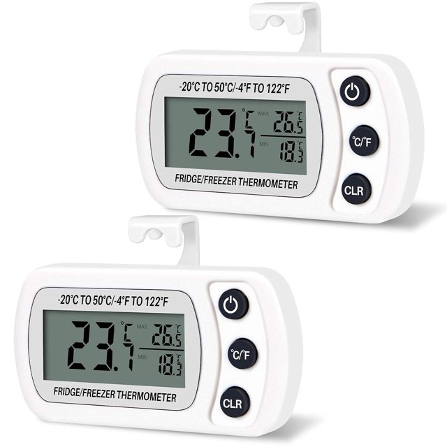 Thlevel 2 Pièces Thermomètre pour Réfrigérateur Congélateur Frigidaire Numérique Température avec Crochet Écran LCD Facile Lire Fonction d'Enregistrement Max Min