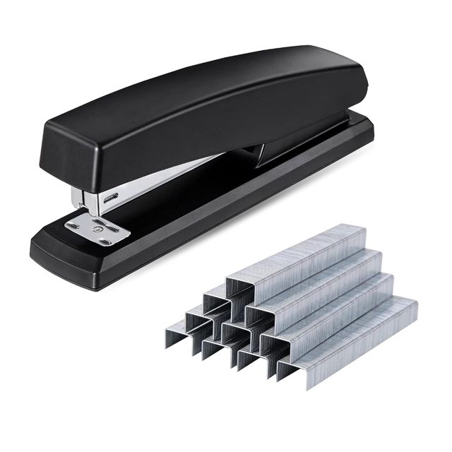 G4GADGET Agrafeuse avec 5 000 agrafes – Agrafeuse de bureau pour 20 feuilles, étui en métal ergonomique – Parfait pour la maison et le bureau, noir, technologie d'agrafage sans bourrage