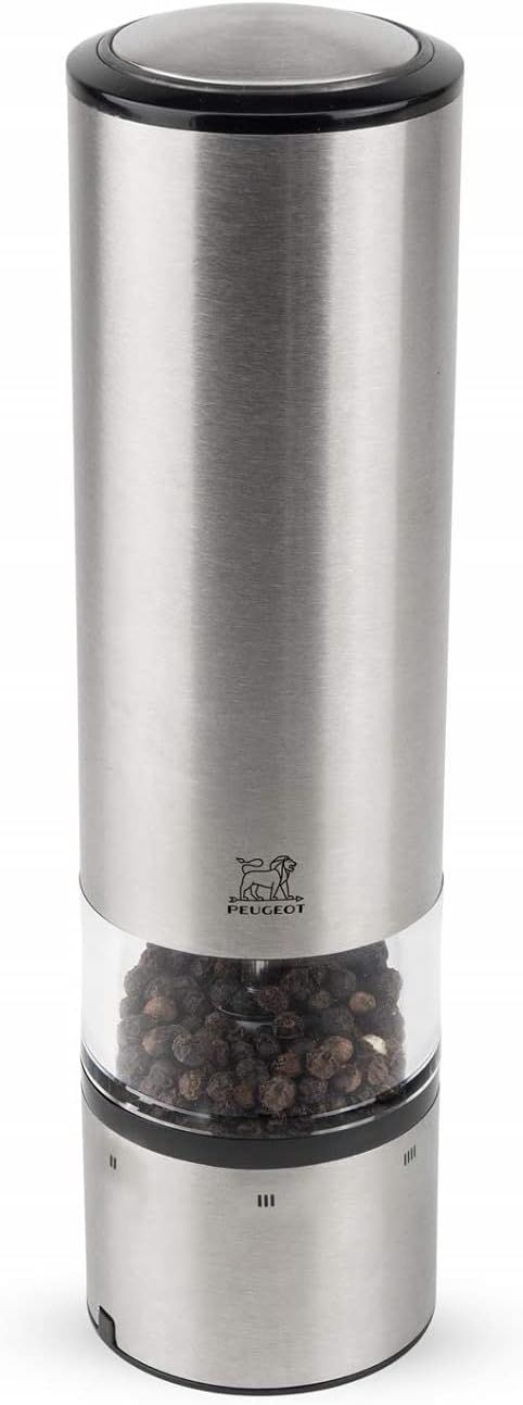 PEUGEOT - Duo Moulin à Poivre + Moulin à Sel Électrique Elis Sense u'Select 20 cm - 6 Réglages de Moutures Prédéfinies - En Inox - Fabrication Française