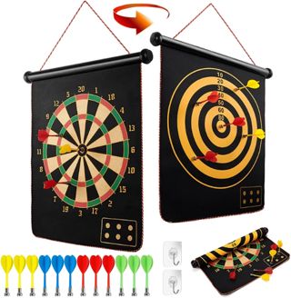 LiRiQi Magnétique Cible de Fléchett, Jouet Enfant Garcon, Jeu de fléchettes magnétique Double face pour Enfants Adultes, cadeau pour adolescents 3 4 5 6 7 8 9 10 11 ans+ Jeu d'intérieur et d'extérieur