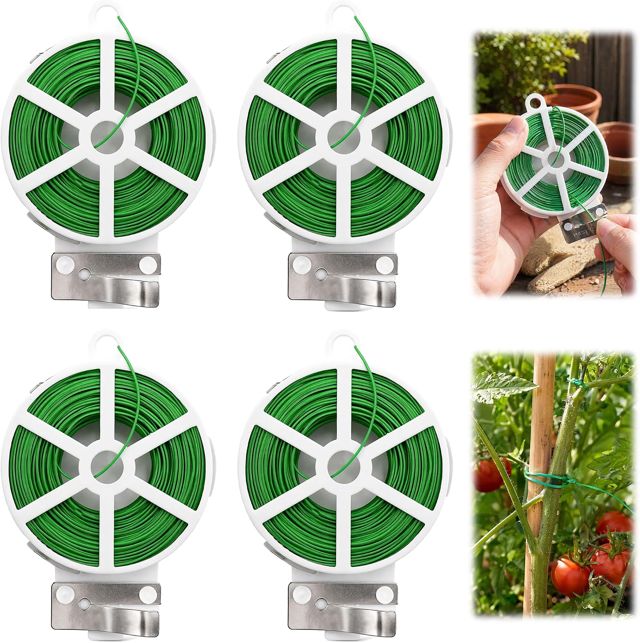 4 Rouleaux Fil De Fer Vert, 200M Lien Pour Attacher Les Plantes avec Cutter