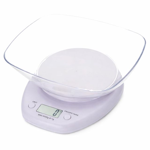 Balance de cuisine numérique avec bol 5 kg – Balance blanche pour aliments secs et humides