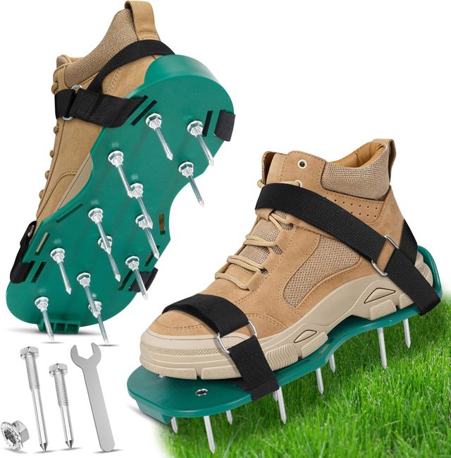 DEPAR Chaussures Tondeuse Manuelle,Comprend Une clé et Deux Longueurs de Clous,Ainsi Que des Chaussures à Desherbeur Manuel,Chaussures Scarificateur Gazon pour l'aération du Gazon