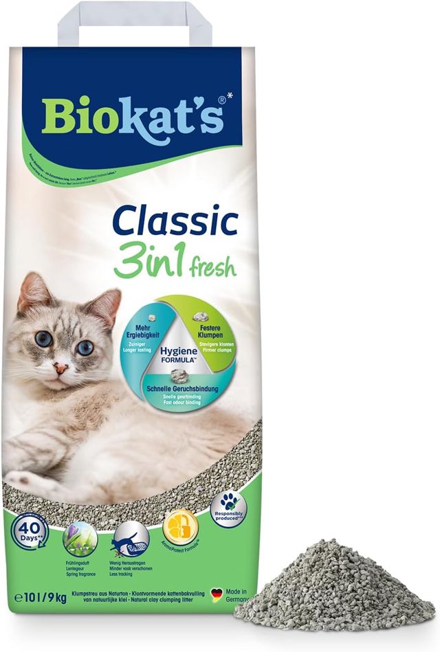 Biokat’s Classic Fresh 3in1 parfum printemps - Litière pour chats agglomérante avec grains de 3 tailles différentes - 1 sac (1 à 10 l)