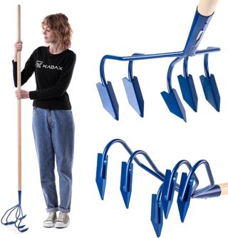 KADAX Cultivateur Manuel en métal, cultivateur à Long Manche en Bois, cultivateur Robuste, Griffe de Jardin, houe de Jardin pour ameublir Le Sol (avec 5 Dents de soc)
