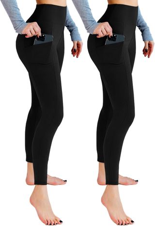 Leafigure Lot de 2 leggings de sport opaques taille haute avec poches pour entraînement, sport, yoga, course à pied