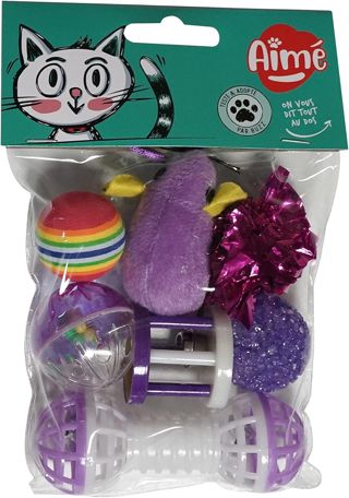 Aimé | Lot de 7 Jouets pour Chat Intérieur et Extérieur | Jeux Variés et Amusants | Facile à Ranger et à Transporter | Convient à Tous les Chats