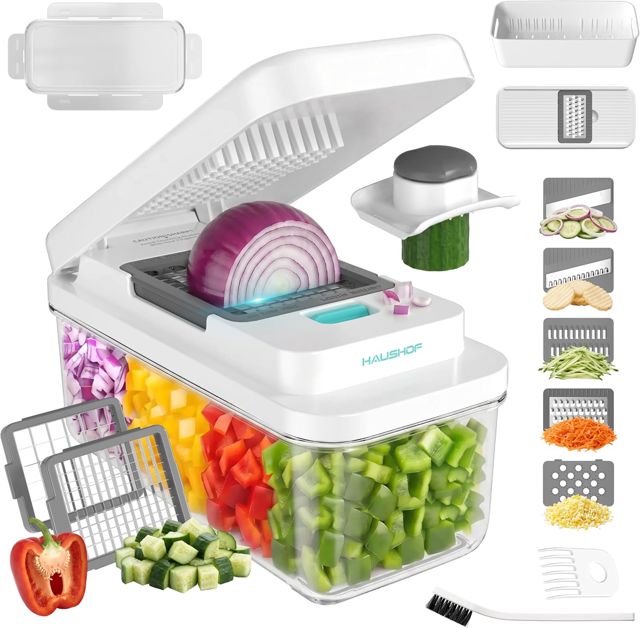 HAUSHOF 13-en-1 Hachoir à Légumes Multifonction avec 13 Lames Inox