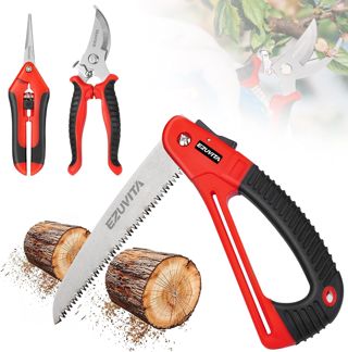 Scie à Elaguer 180mm avec Sécateurs et Ciseaux de Jardinage, Scie Pliante avec Verrouillage Sécurisé, Triple Denture, 7 TPI, Idéale pour le Travail du Jardinage, le Camping, le Bushcraft
