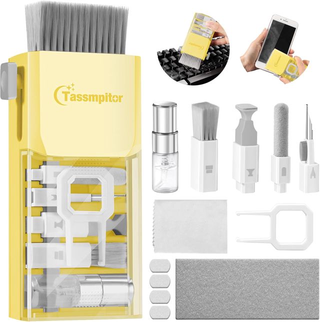 Tassmpitor Kit de nettoyage pour clavier et écran d'ordinateur portable, outil de nettoyage électronique tout-en-un pour MacBook, iPad, iPhone Pro, téléphone portable, outil brosse pour tablette,