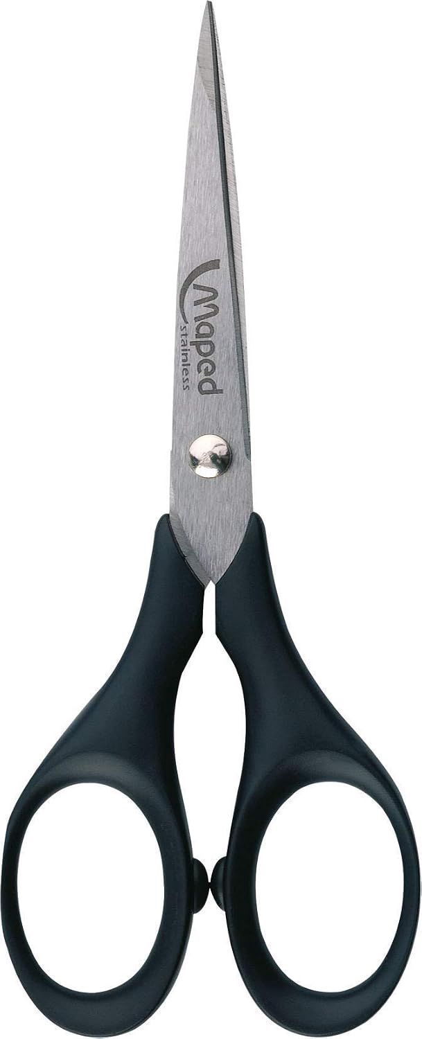 Maped - Ciseaux Precise 13 cm - Bout Pointu - Pour des Découpes de Précision - Lames en Acier Inoxydable Brossé - Avec Étui Protège-Lame Noir