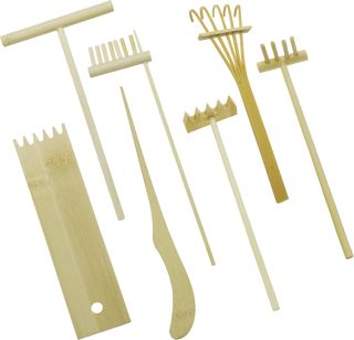 Cayway Lot de 7 râteaux de jardin en bambou - Mini râteau à sable zen - Ensemble d'outils - Râteaux de jardin - Sable et bambou - Pour la maison, le bureau, la table, la maison de poupée